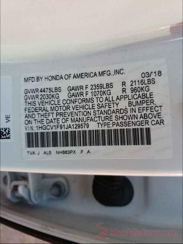 1HGCV1F91JA129579 2018 HONDA ACCORD