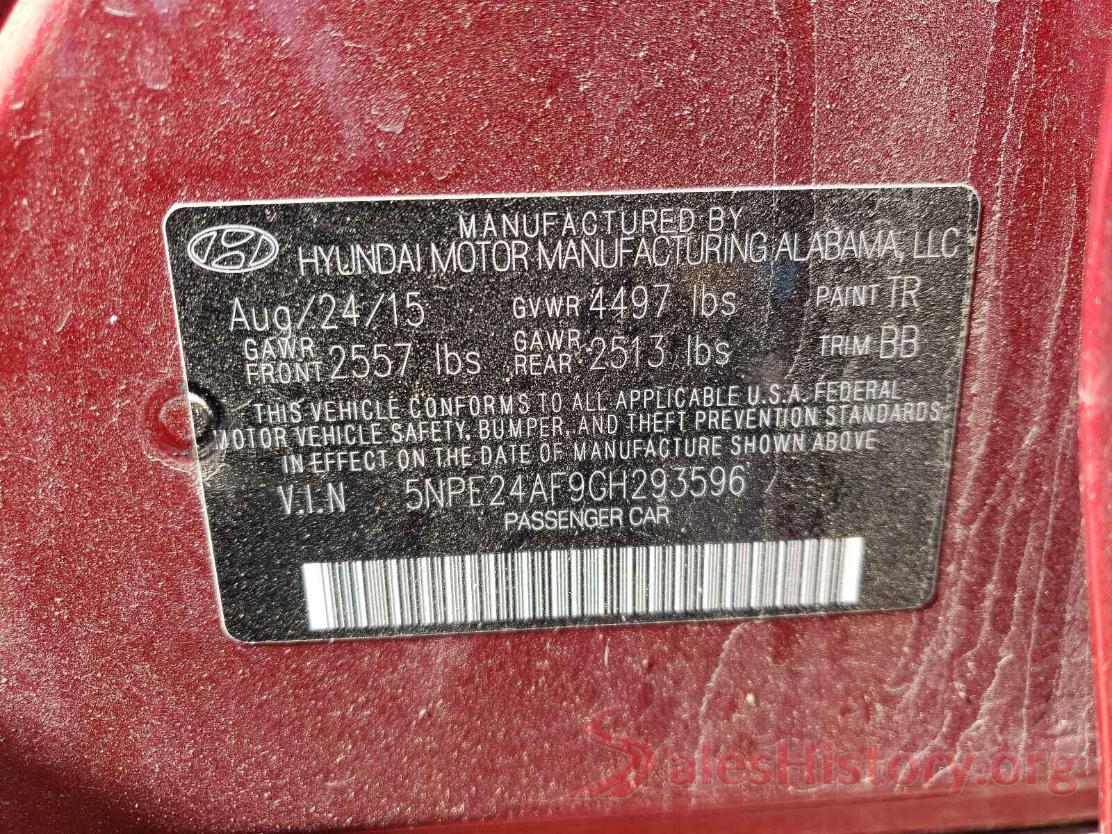 5NPE24AF9GH293596 2016 HYUNDAI SONATA