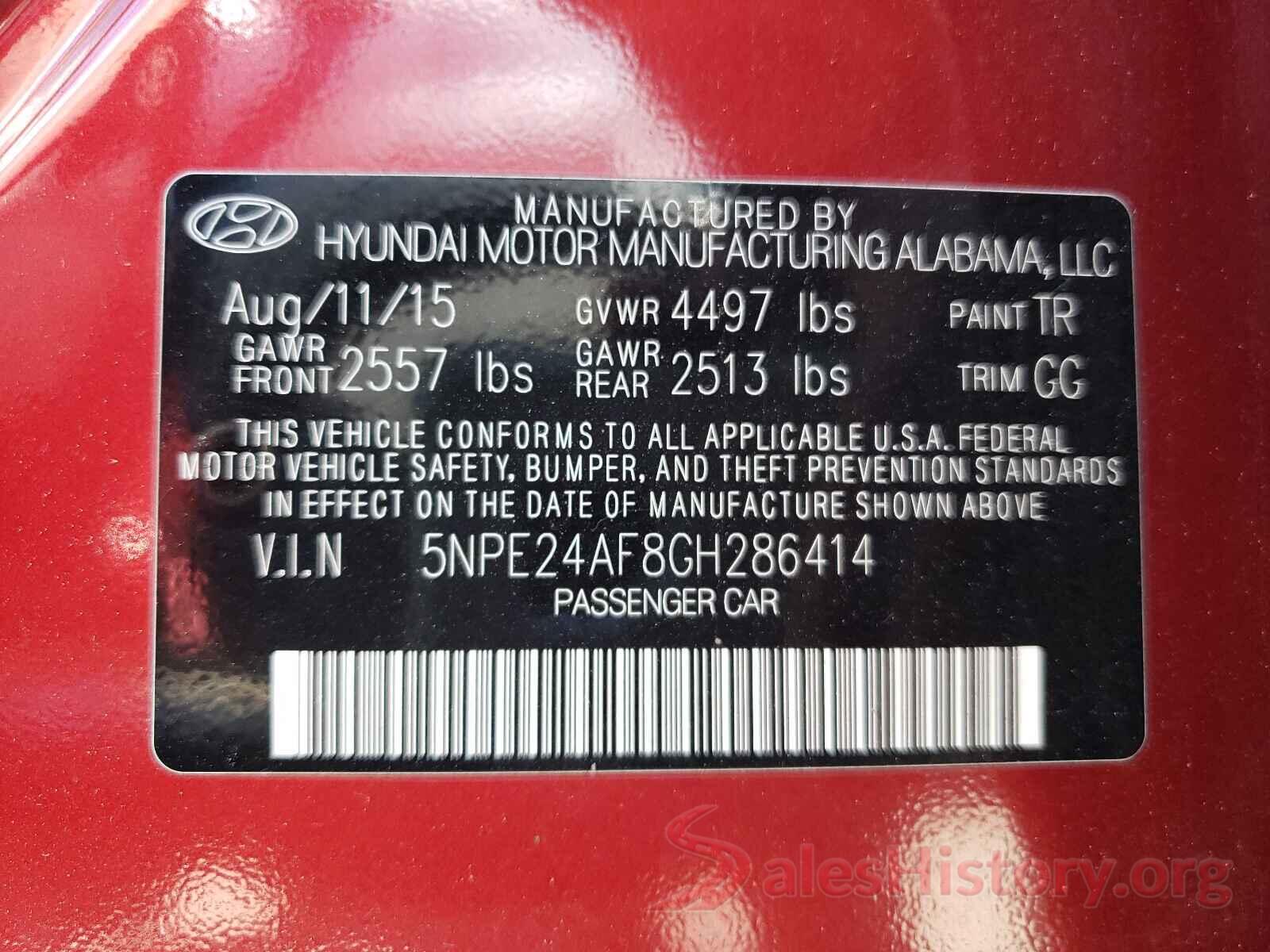 5NPE24AF8GH286414 2016 HYUNDAI SONATA