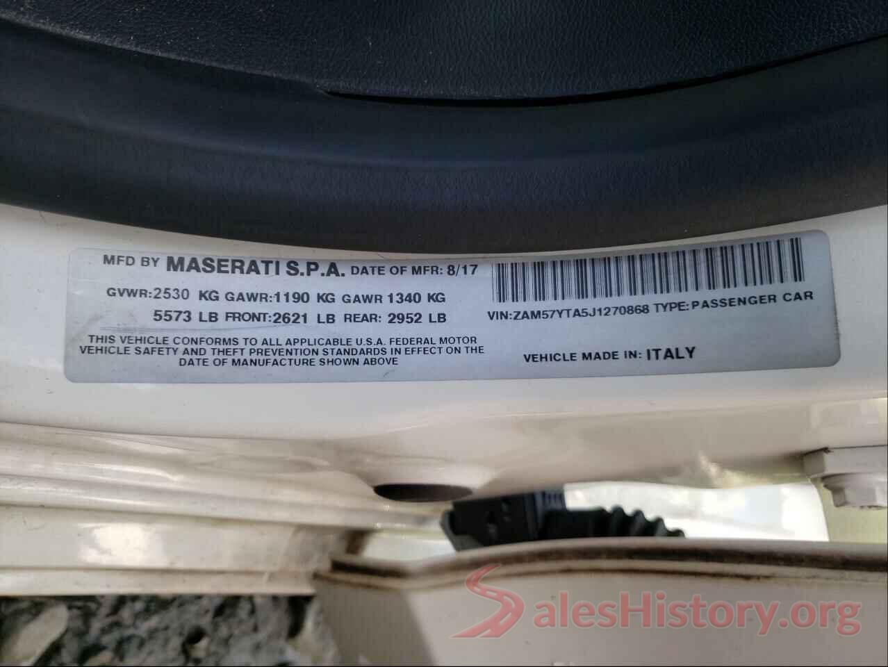 ZAM57YTA5J1270868 2018 MASERATI ALL MODELS