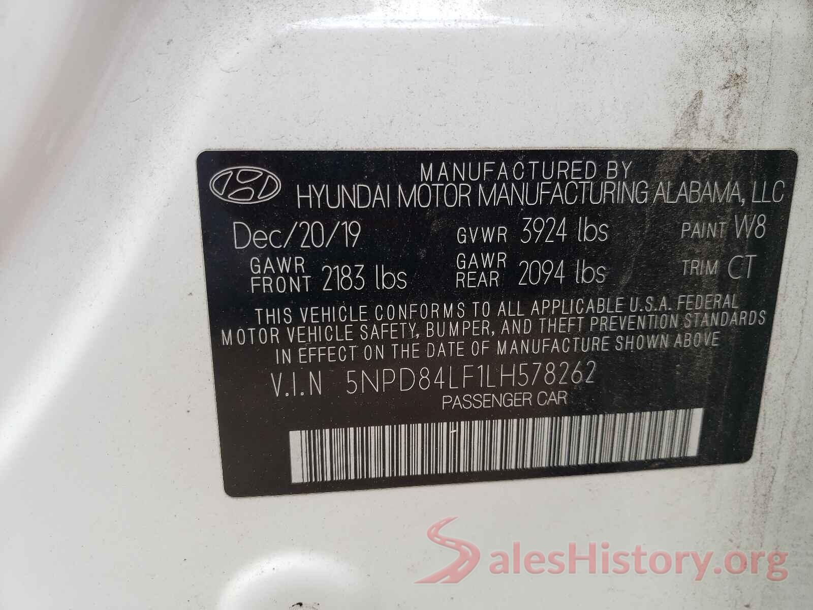 5NPD84LF1LH578262 2020 HYUNDAI ELANTRA