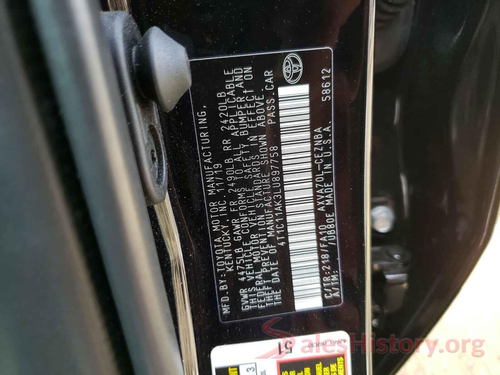 4T1C11AK3LU897758 2020 TOYOTA CAMRY