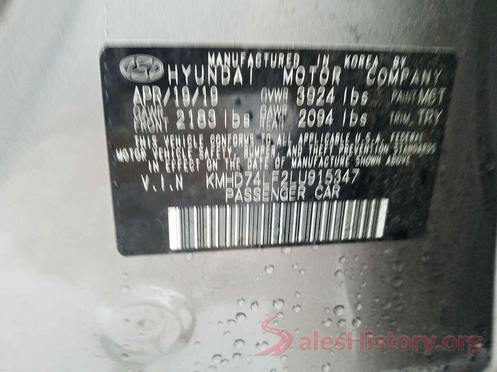 KMHD74LF2LU915347 2020 HYUNDAI ELANTRA