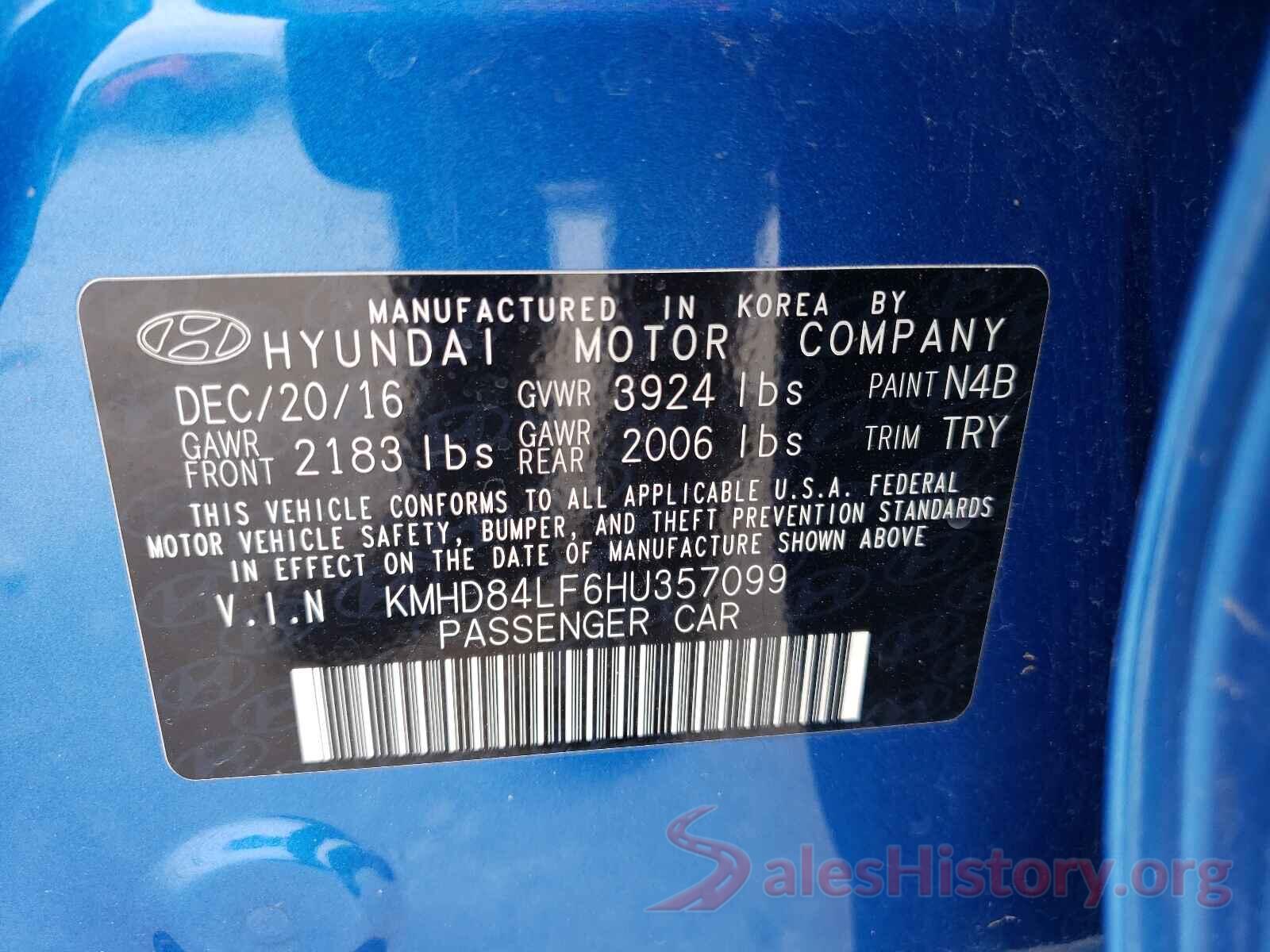 KMHD84LF6HU357099 2017 HYUNDAI ELANTRA