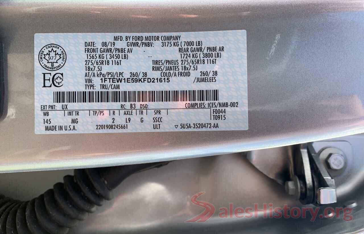 1FTEW1E59KFD21615 2019 FORD F150