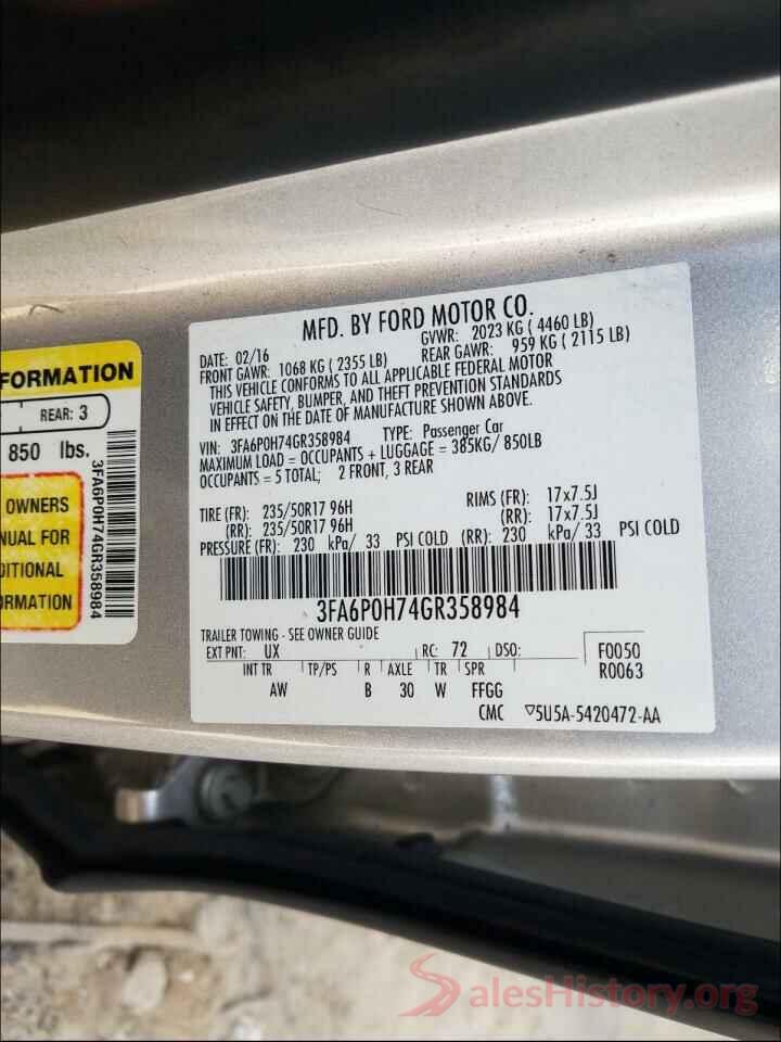 3FA6P0H74GR358984 2016 FORD FUSION