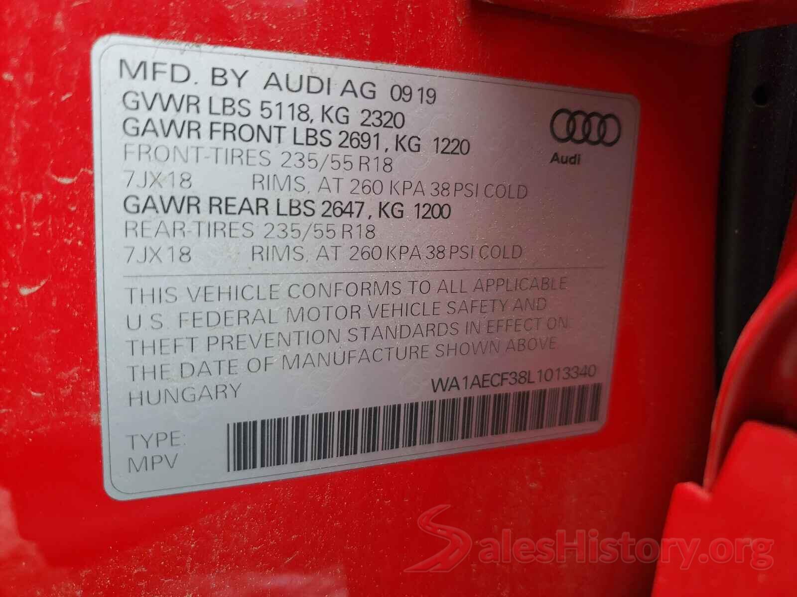 WA1AECF38L1013340 2020 AUDI Q3