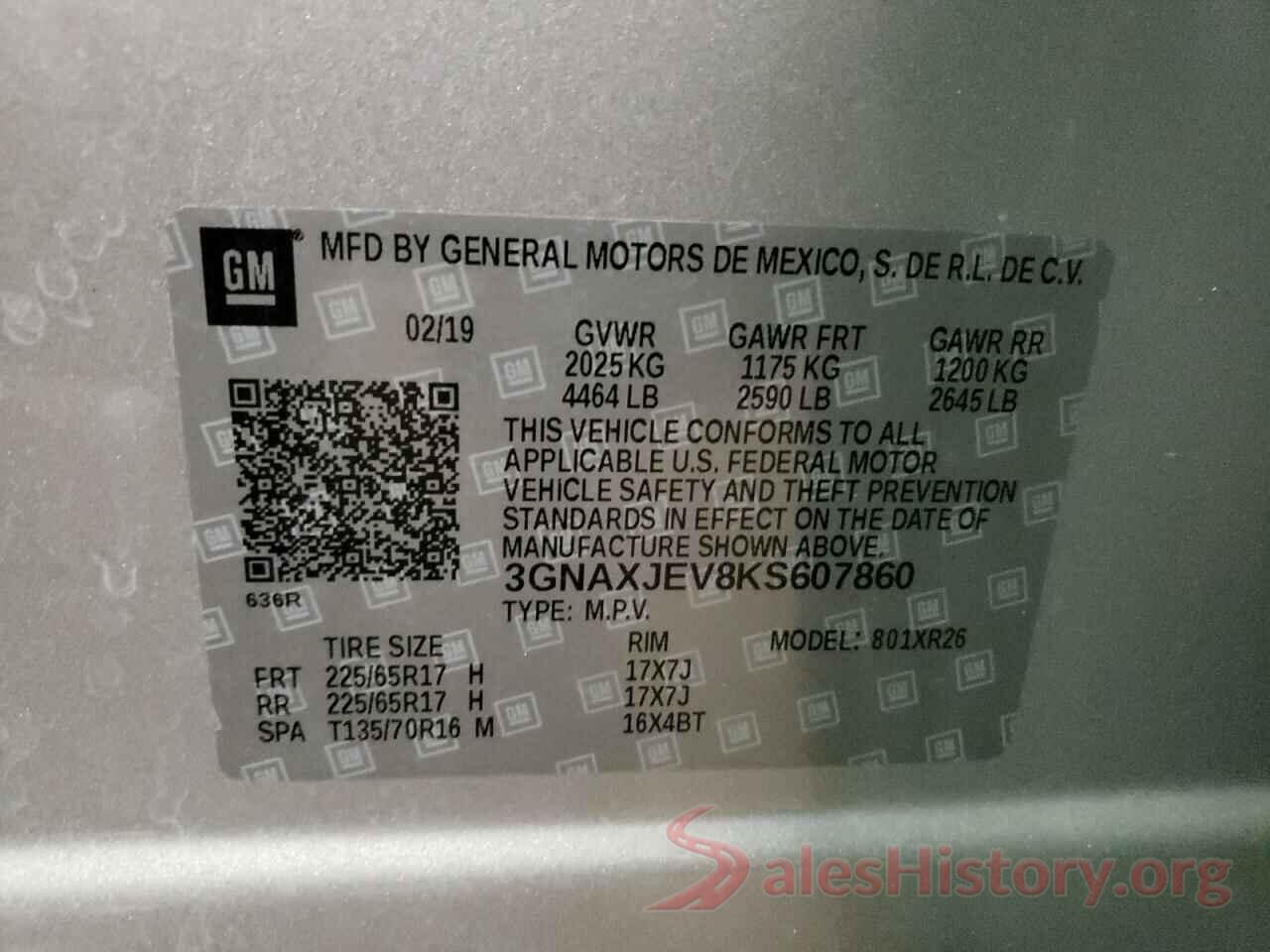 3GNAXJEV8KS607860 2019 CHEVROLET EQUINOX