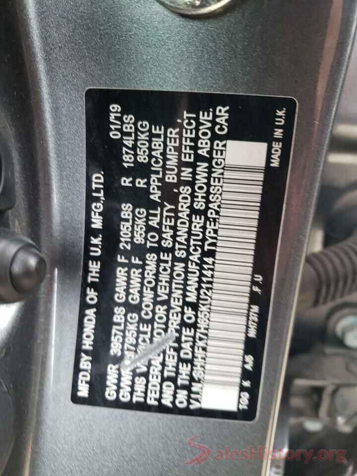 SHHFK7H65KU211414 2019 HONDA CIVIC