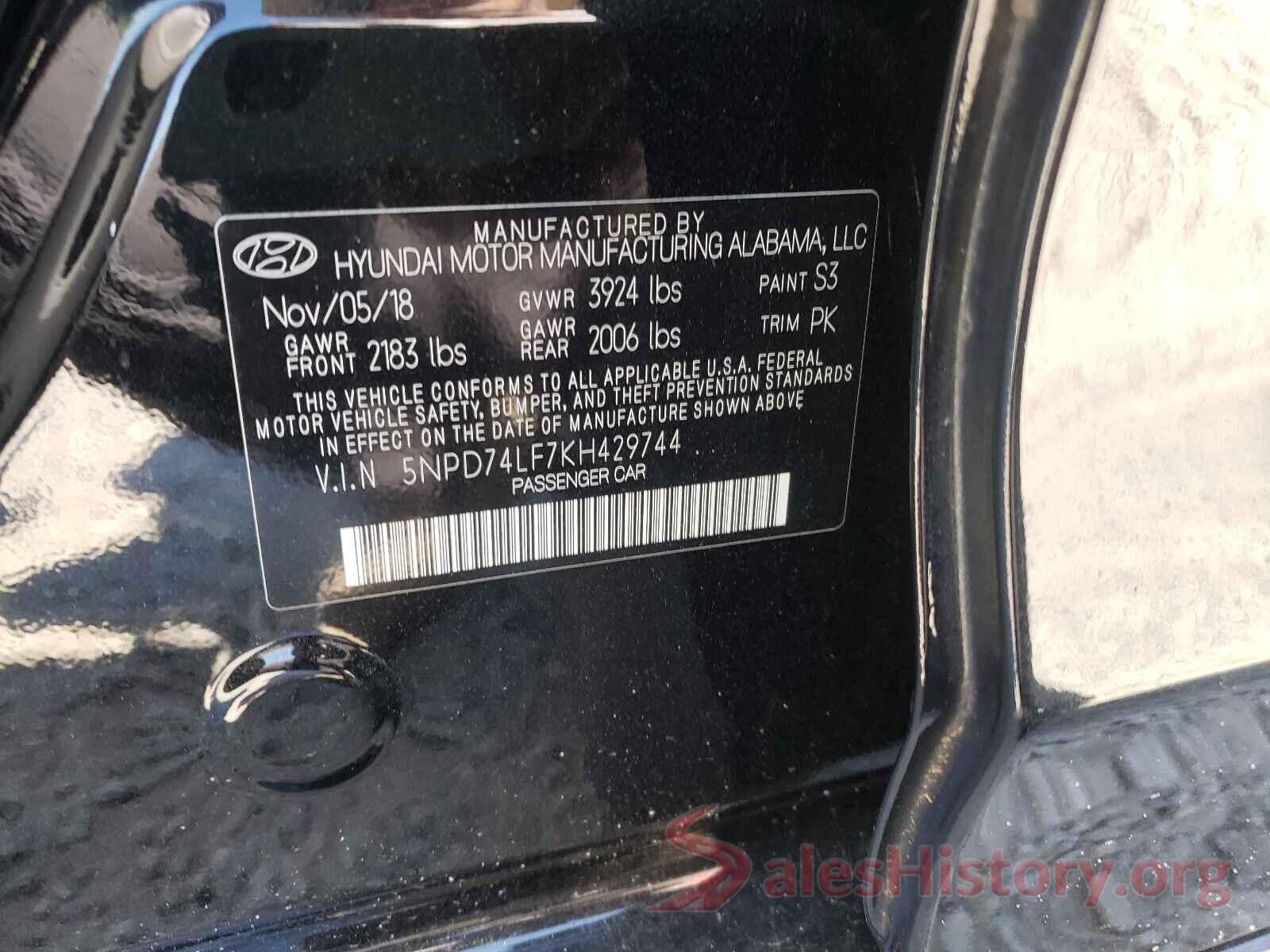 5NPD74LF7KH429744 2019 HYUNDAI ELANTRA