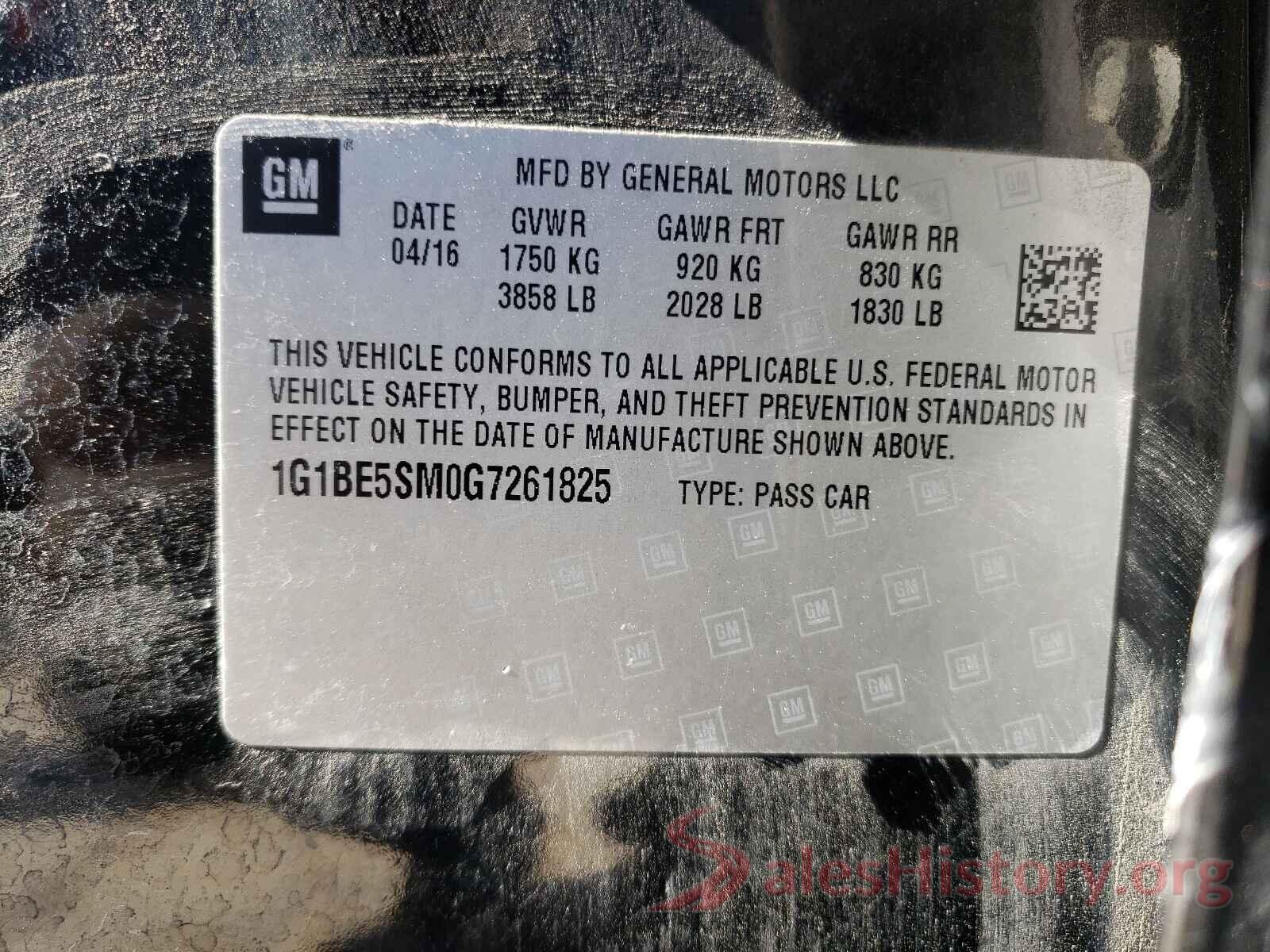 1G1BE5SM0G7261825 2016 CHEVROLET CRUZE