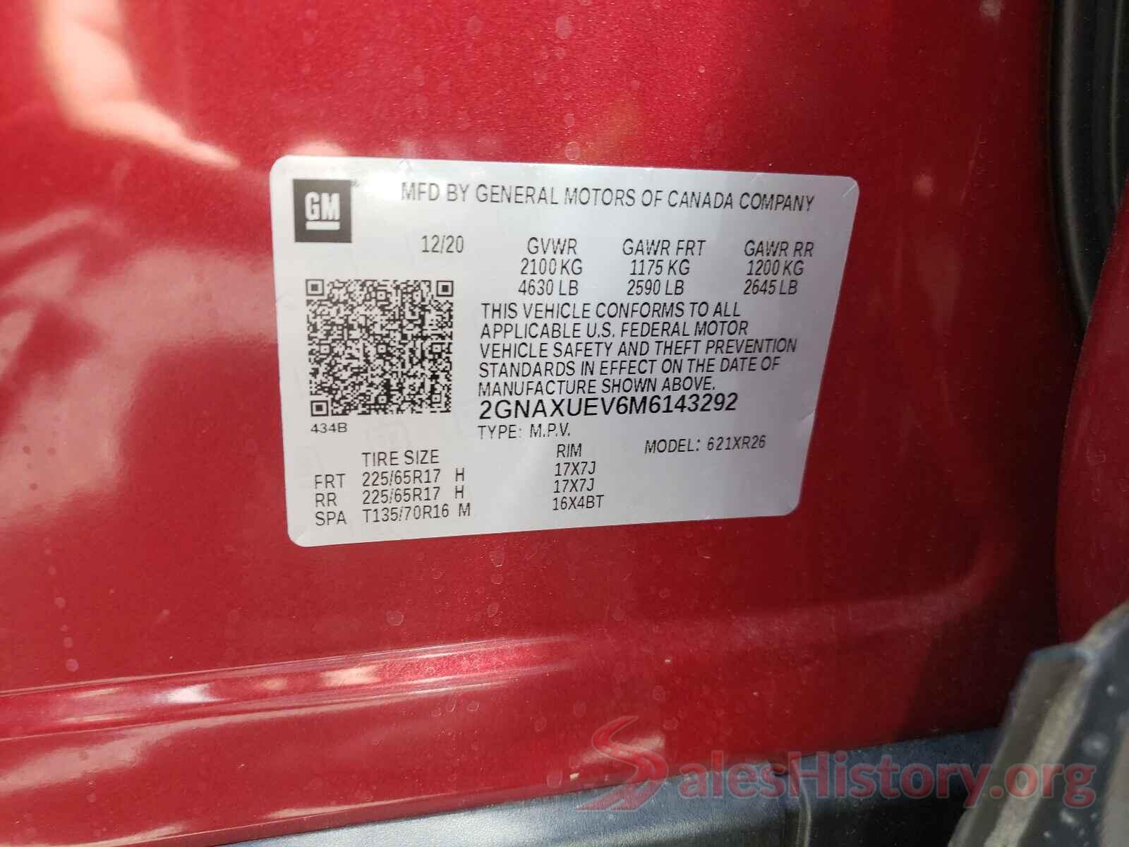 2GNAXUEV6M6143292 2021 CHEVROLET EQUINOX