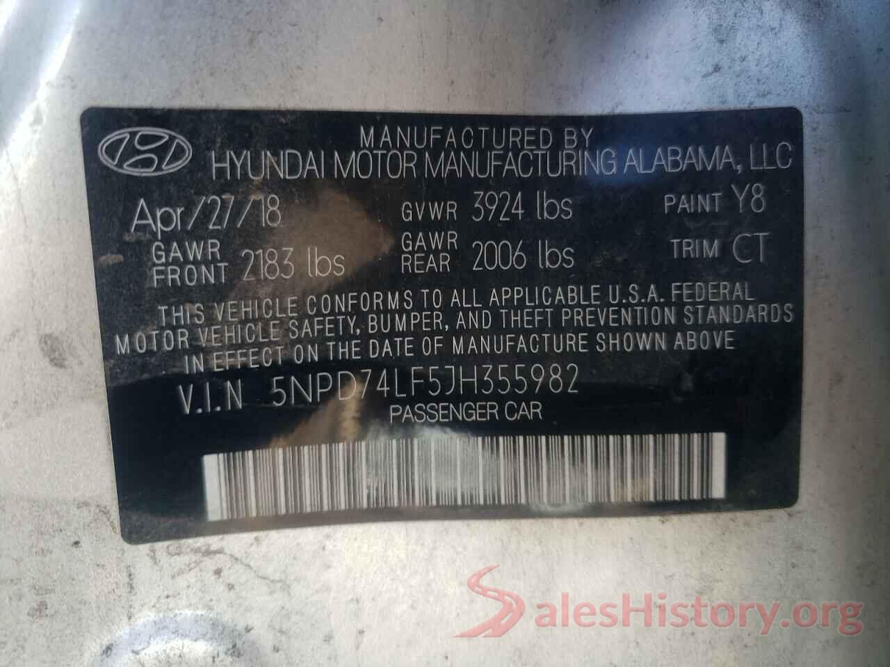 5NPD74LF5JH355982 2018 HYUNDAI ELANTRA