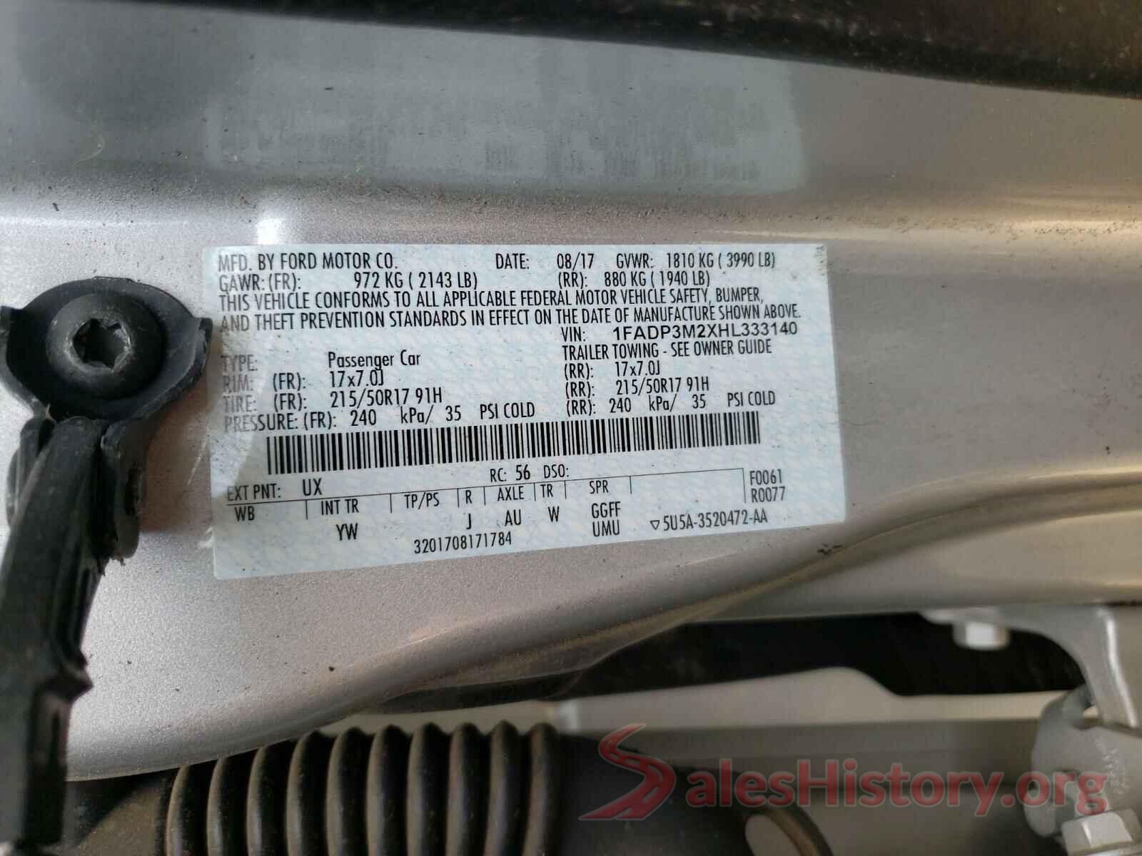 1FADP3M2XHL333140 2017 FORD FOCUS