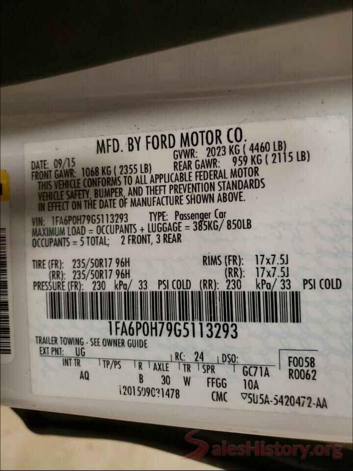 1FA6P0H79G5113293 2016 FORD FUSION