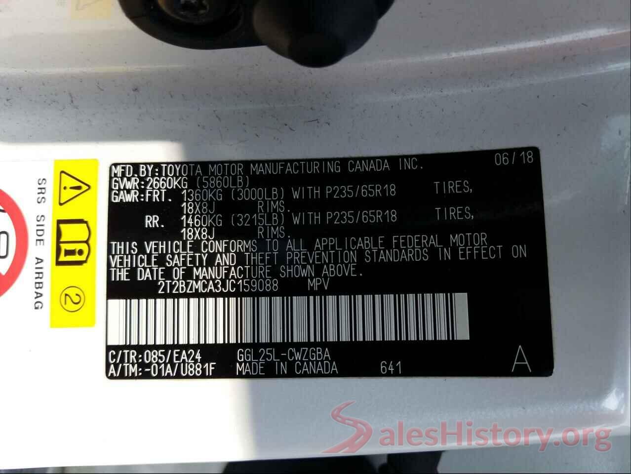 2T2BZMCA3JC159088 2018 LEXUS RX350