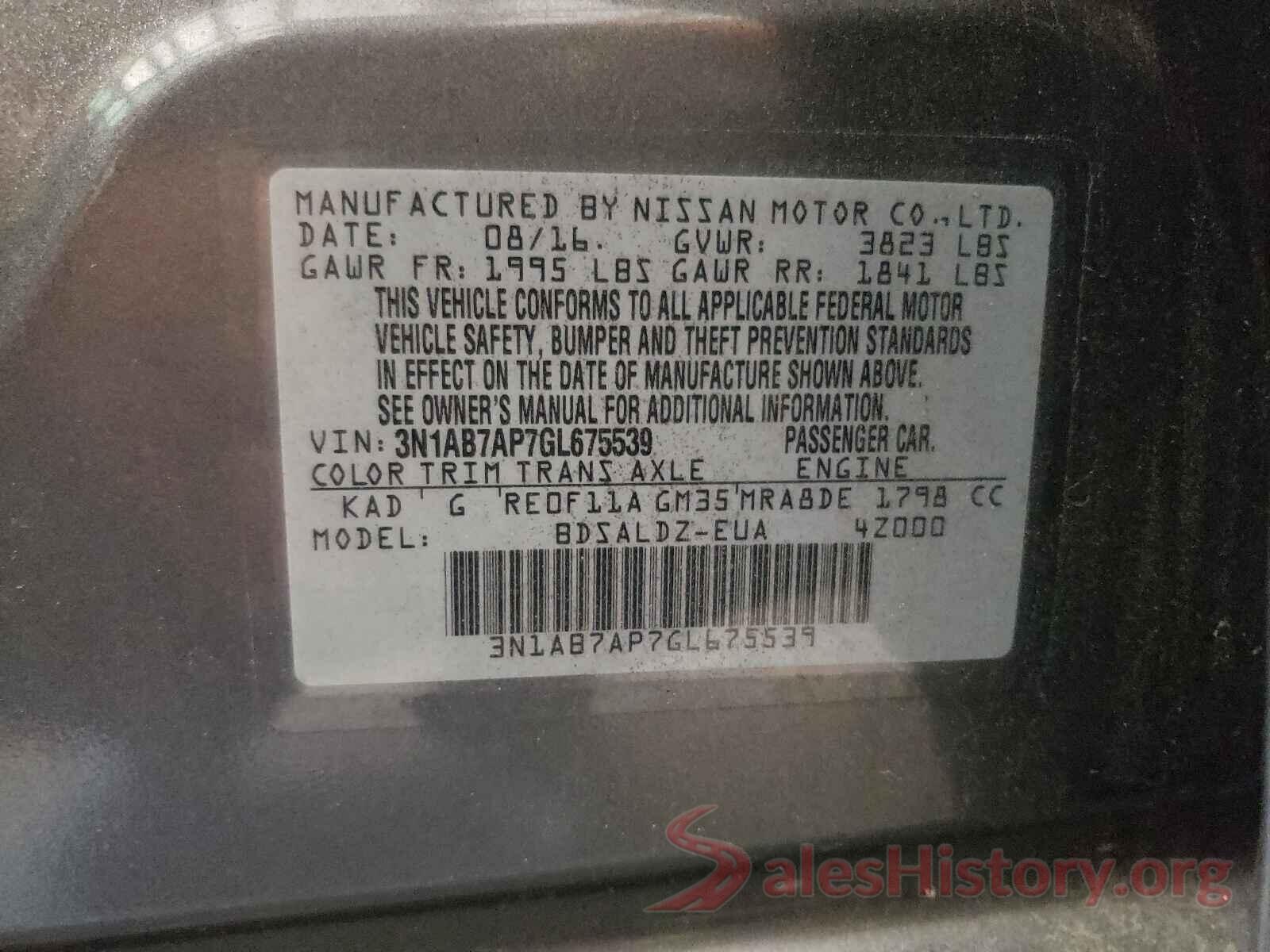 3N1AB7AP7GL675539 2016 NISSAN SENTRA