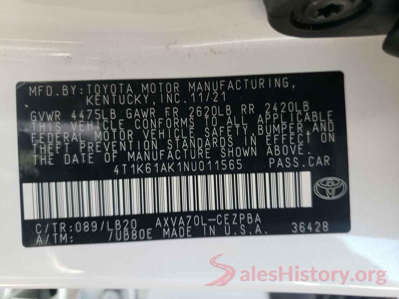 4T1K61AK1NU011565 2022 TOYOTA CAMRY