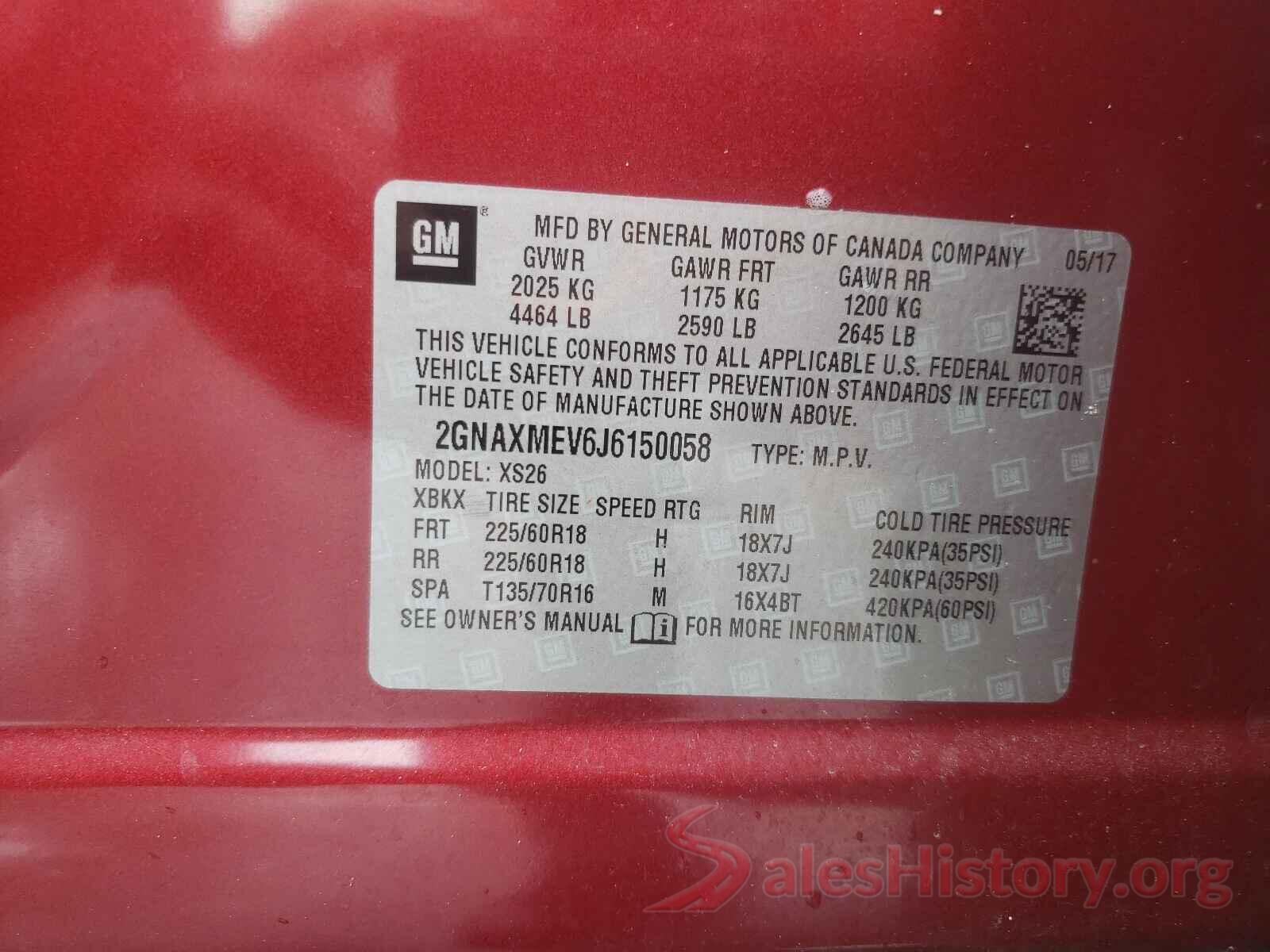 2GNAXMEV6J6150058 2018 CHEVROLET EQUINOX