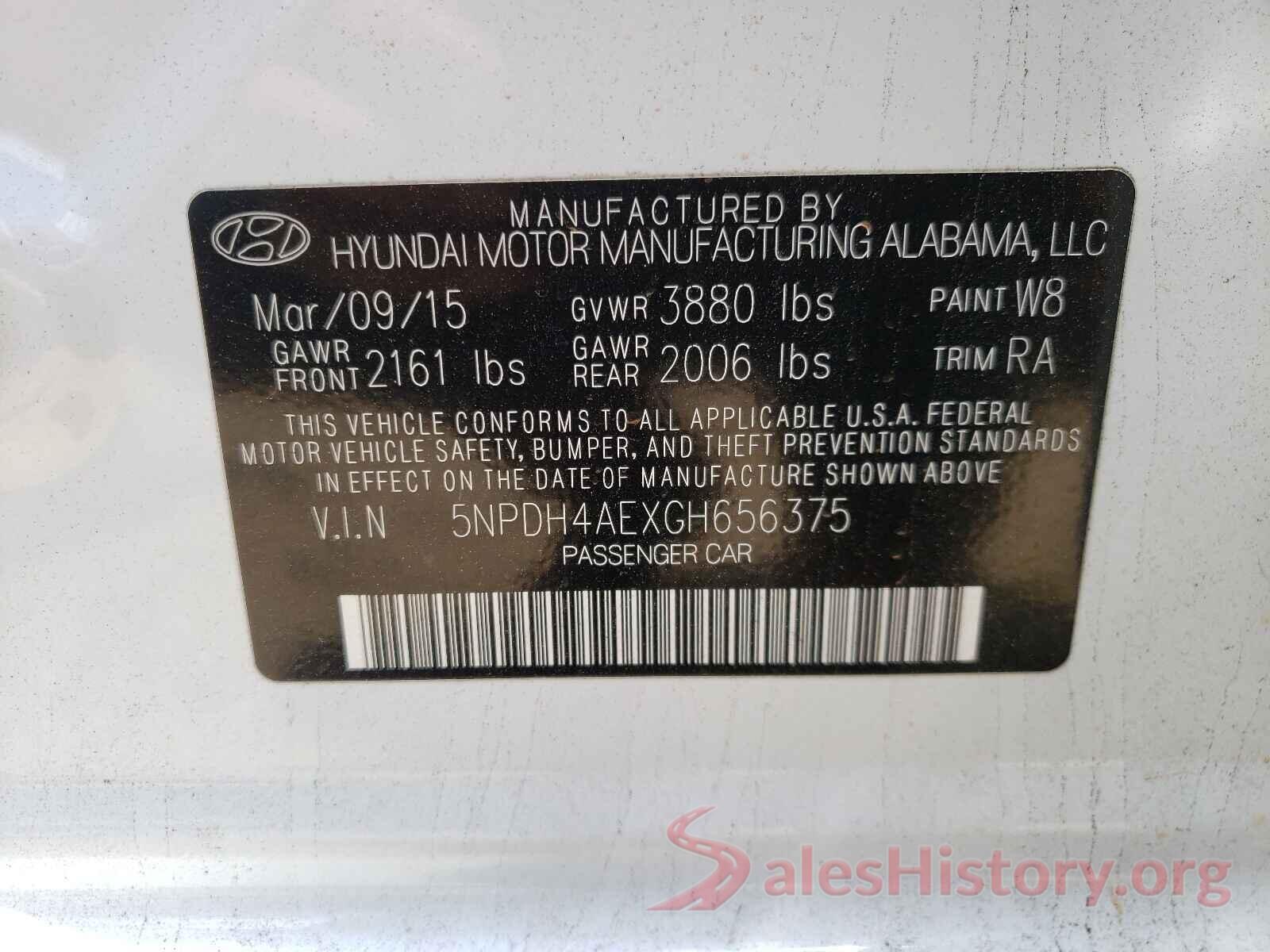 5NPDH4AEXGH656375 2016 HYUNDAI ELANTRA