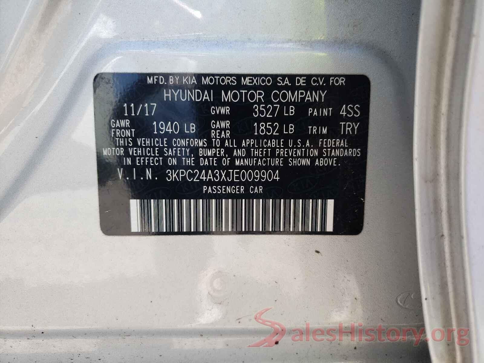 3KPC24A3XJE009904 2018 HYUNDAI ACCENT