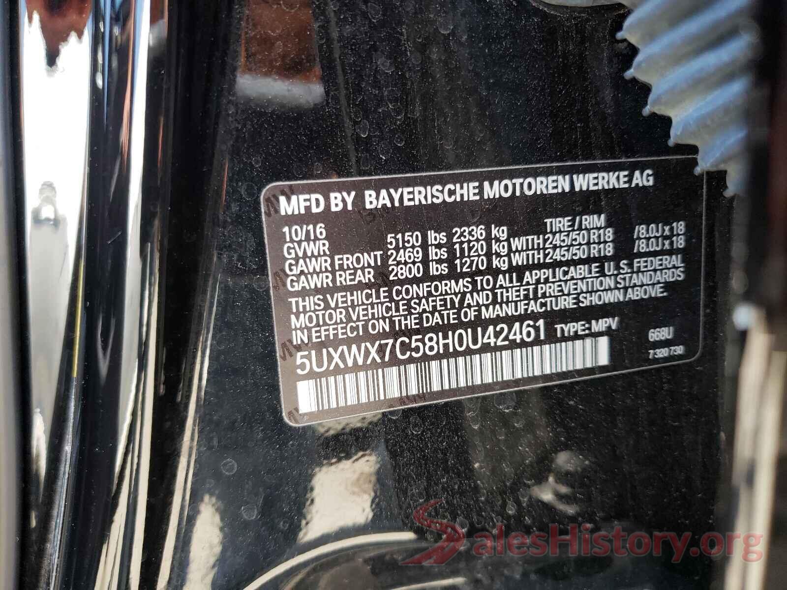 5UXWX7C58H0U42461 2017 BMW X3