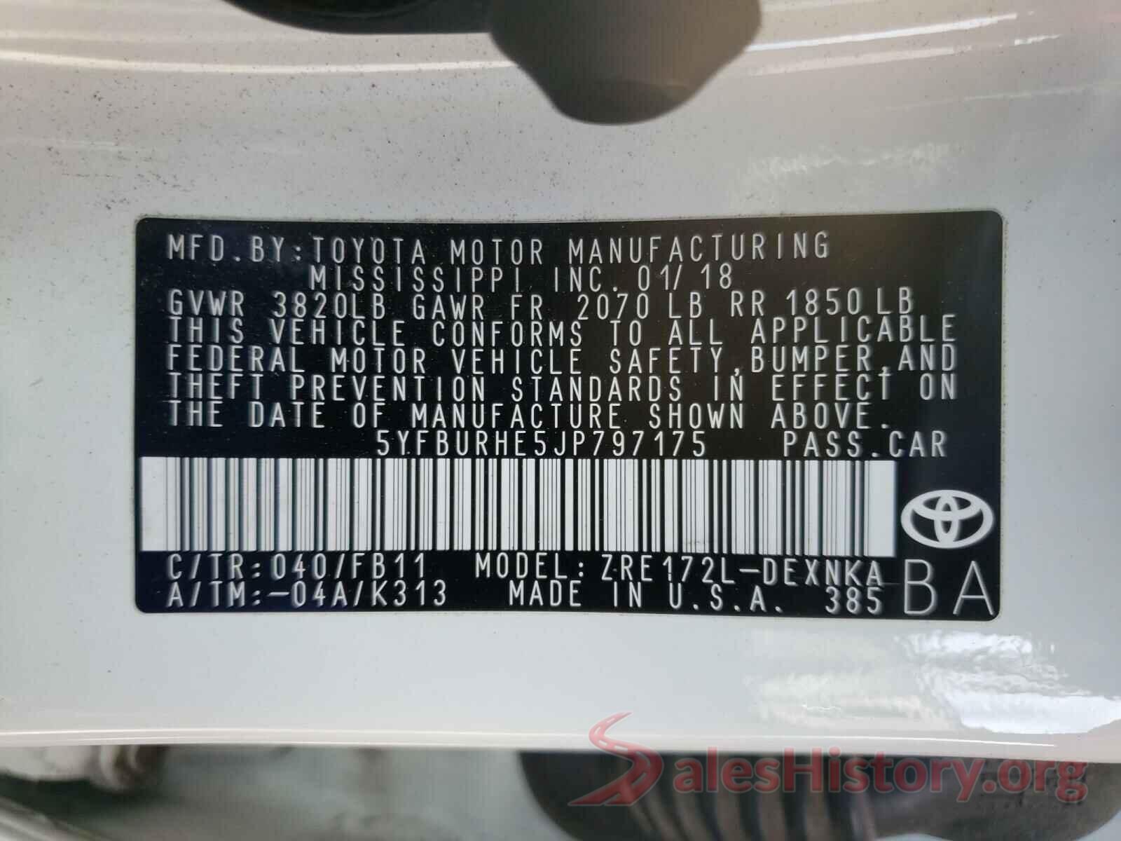 5YFBURHE5JP797175 2018 TOYOTA COROLLA