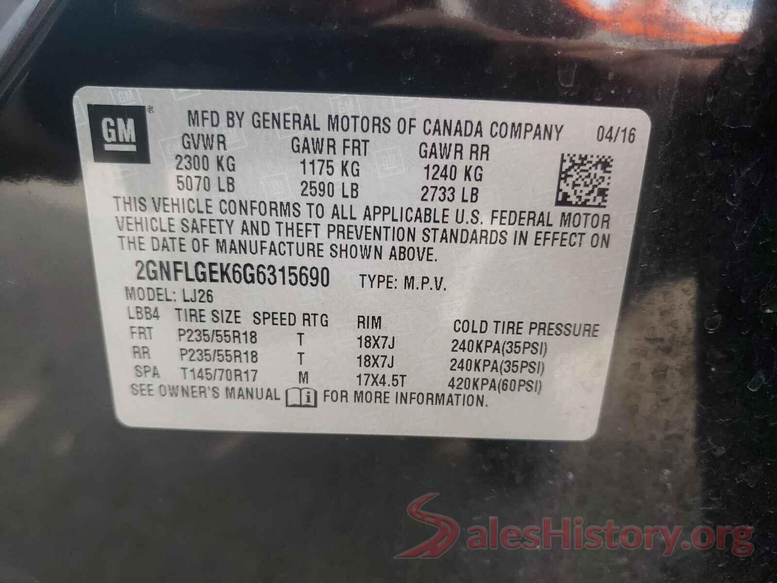 2GNFLGEK6G6315690 2016 CHEVROLET EQUINOX