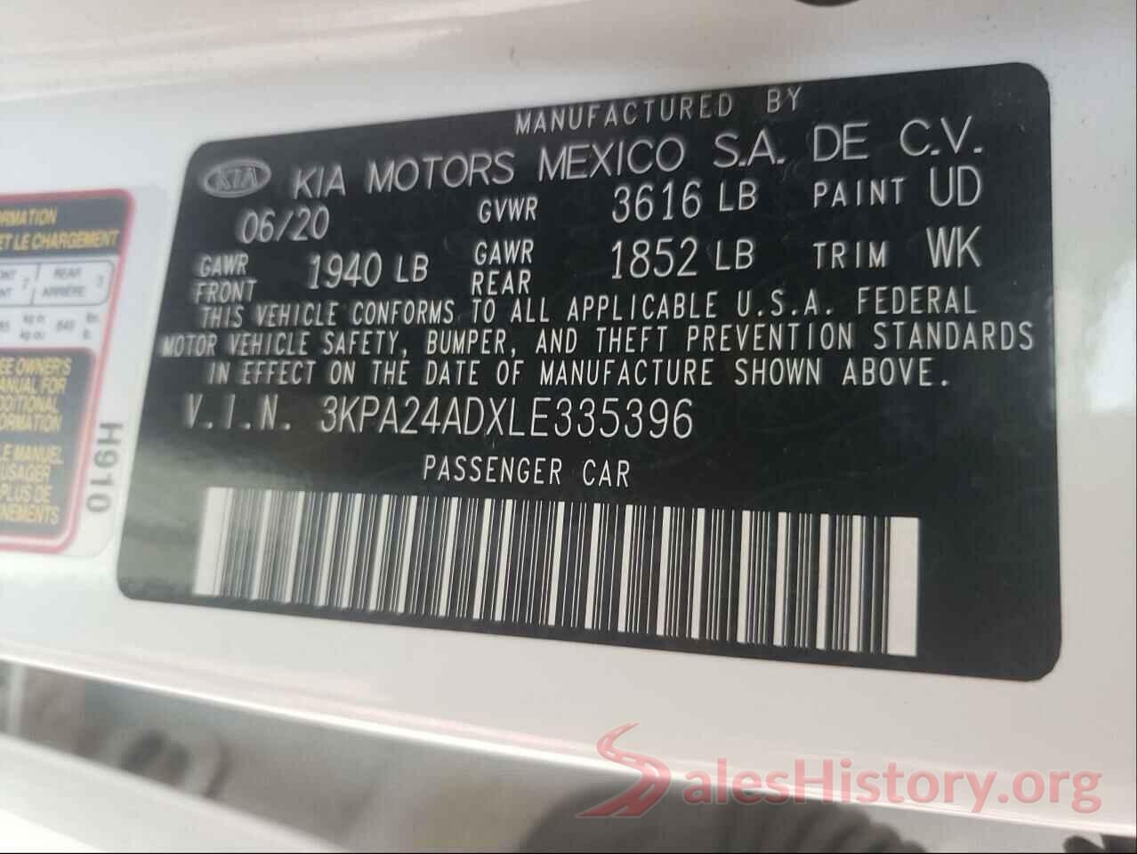 3KPA24ADXLE335396 2020 KIA RIO