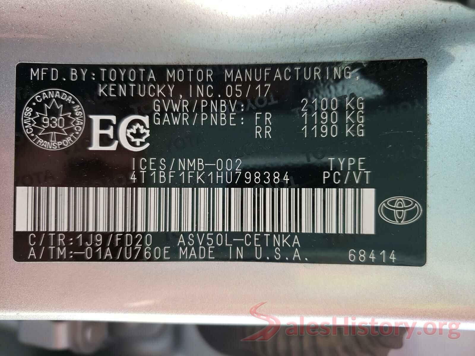 4T1BF1FK1HU798384 2017 TOYOTA CAMRY