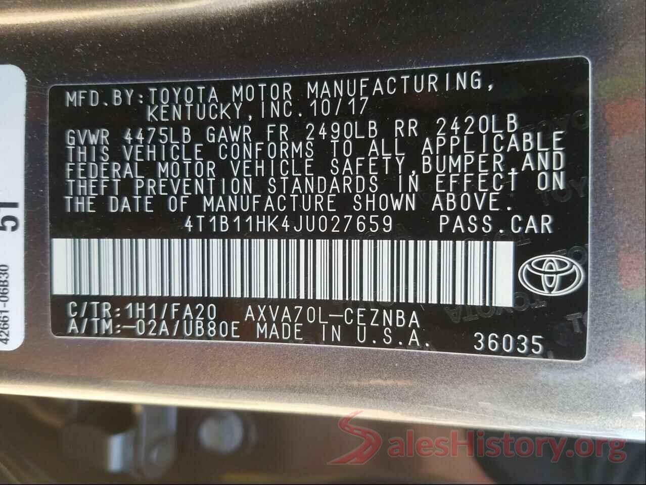 4T1B11HK4JU027659 2018 TOYOTA CAMRY