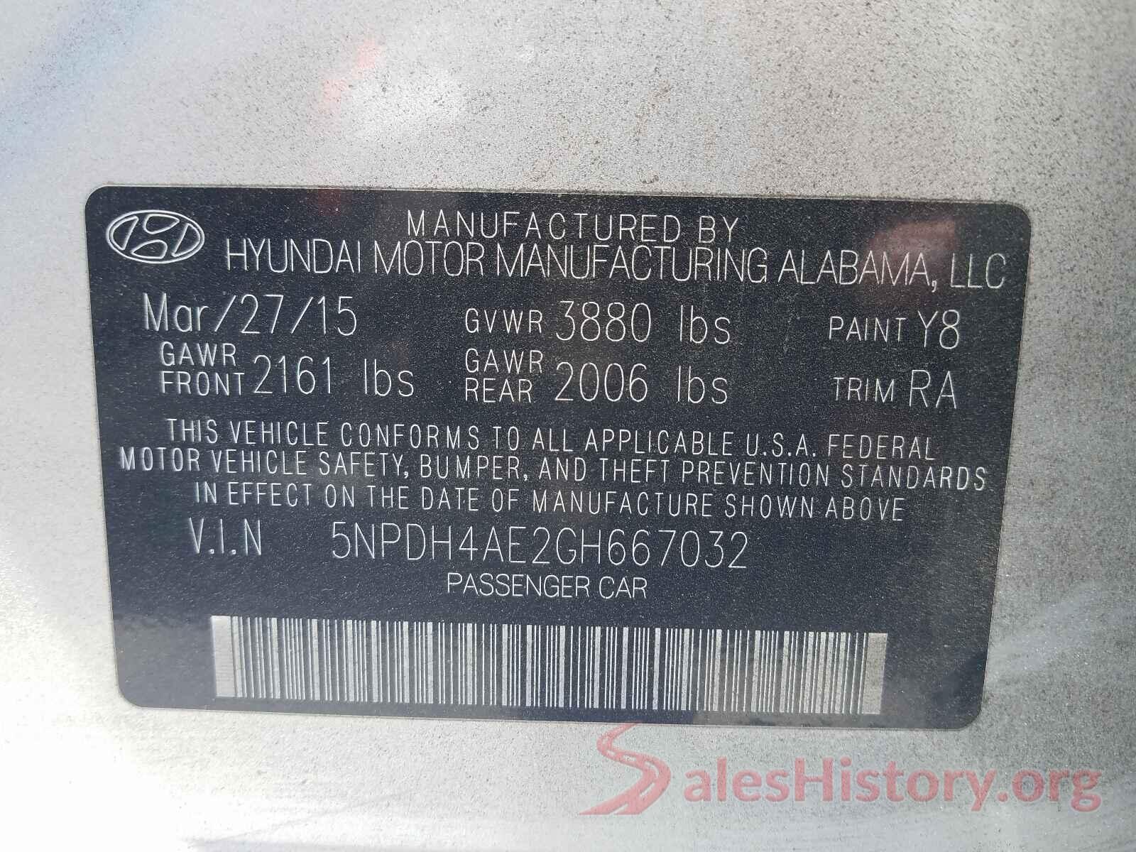 5NPDH4AE2GH667032 2016 HYUNDAI ELANTRA