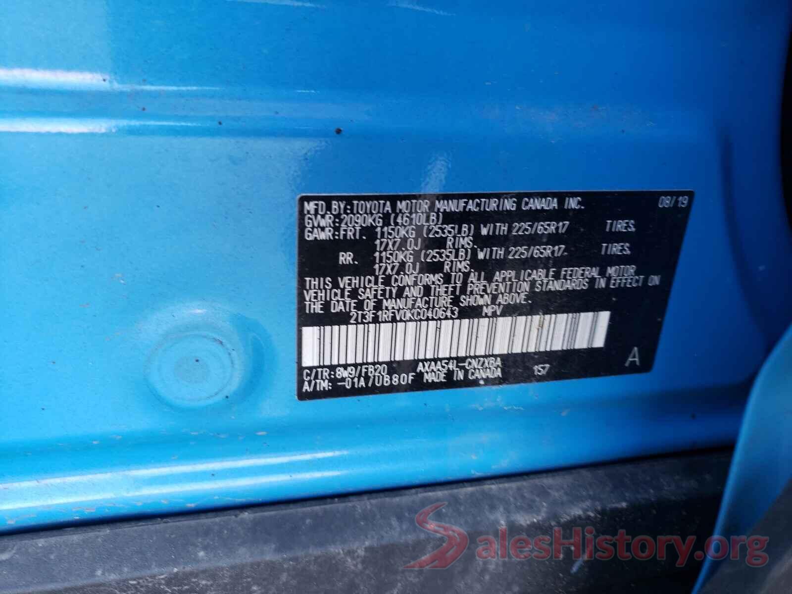 2T3F1RFV0KC040643 2019 TOYOTA RAV4