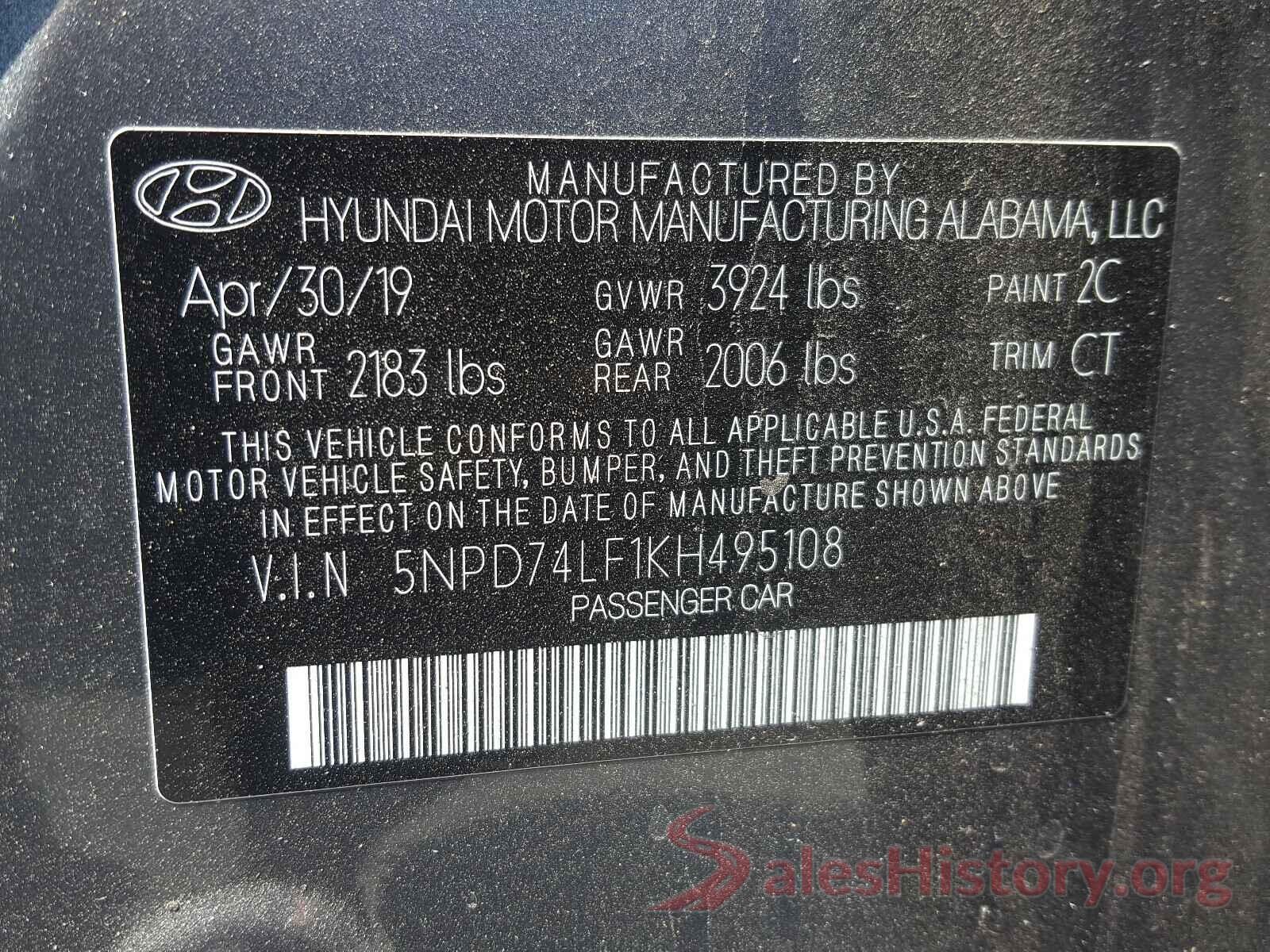 5NPD74LF1KH495108 2019 HYUNDAI ELANTRA