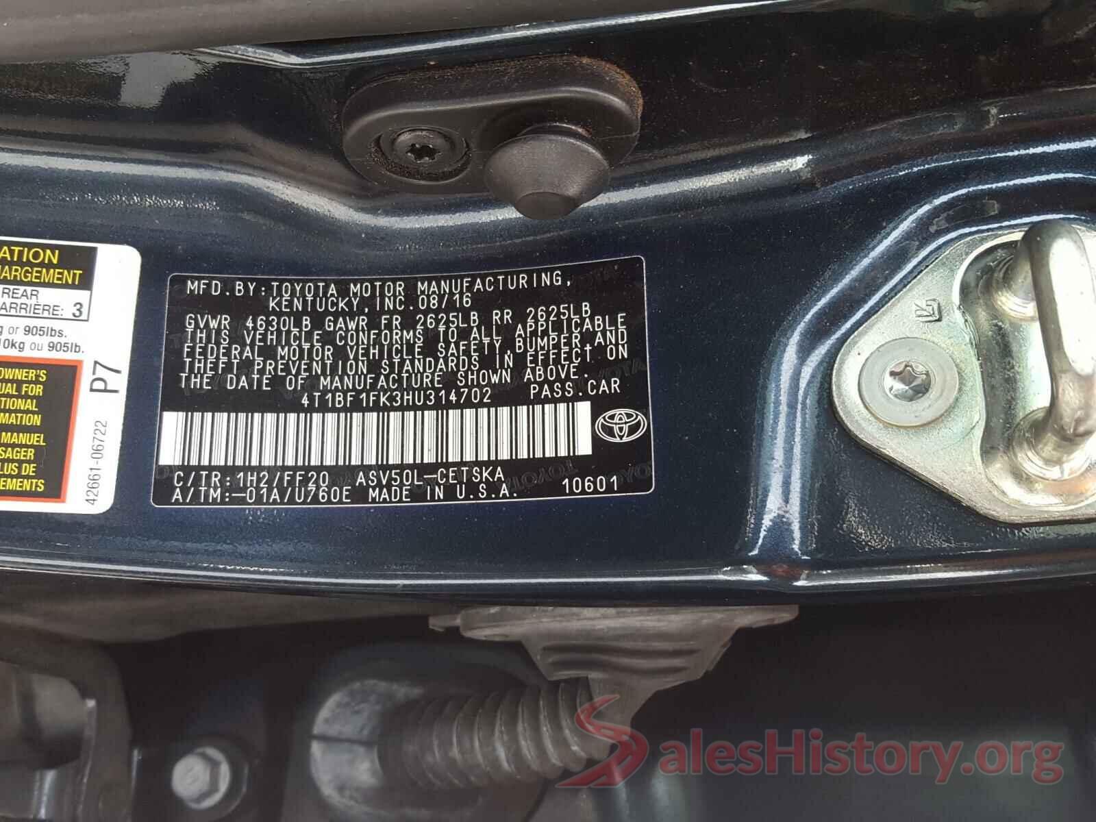 4T1BF1FK3HU314702 2017 TOYOTA CAMRY