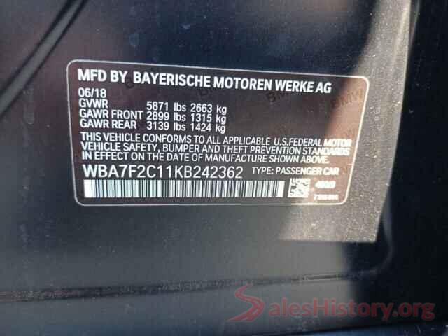 WBA7F2C11KB242362 2019 BMW 7 SERIES