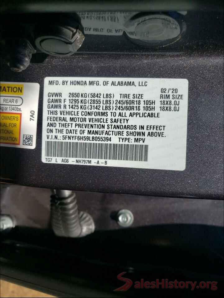 5FNYF6H59LB055394 2020 HONDA PILOT