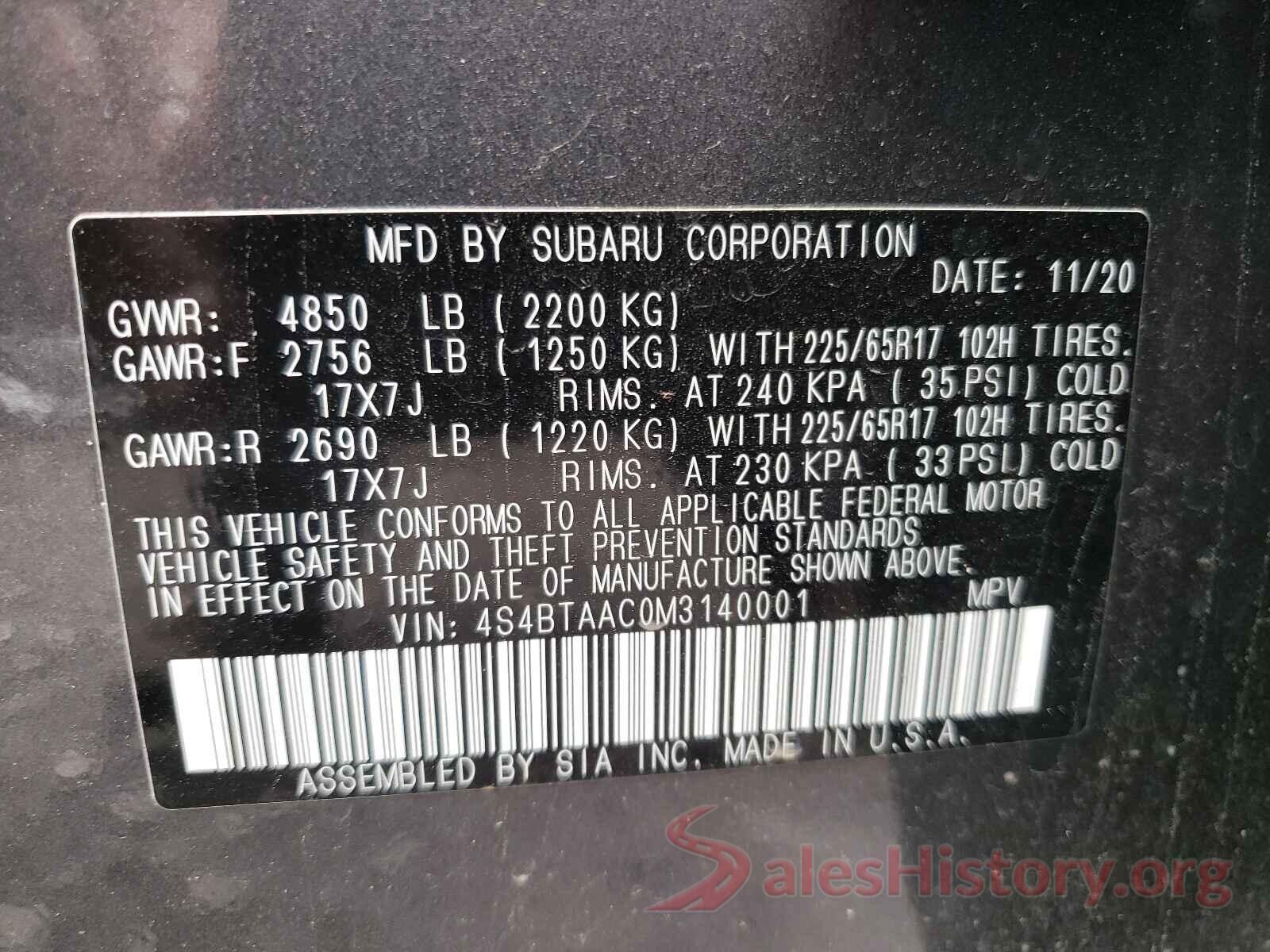 4S4BTAAC0M3140001 2021 SUBARU LEGACY