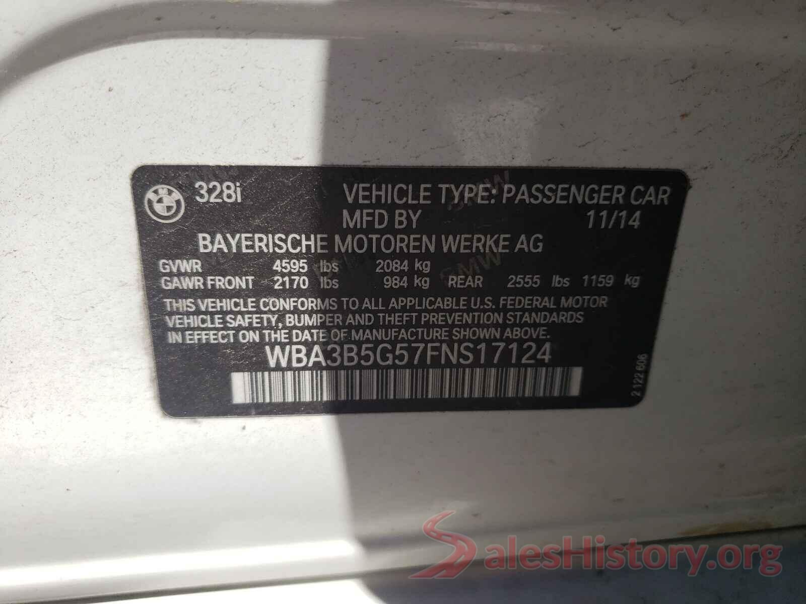 WBA3B5G57FNS17124 2015 BMW 3 SERIES