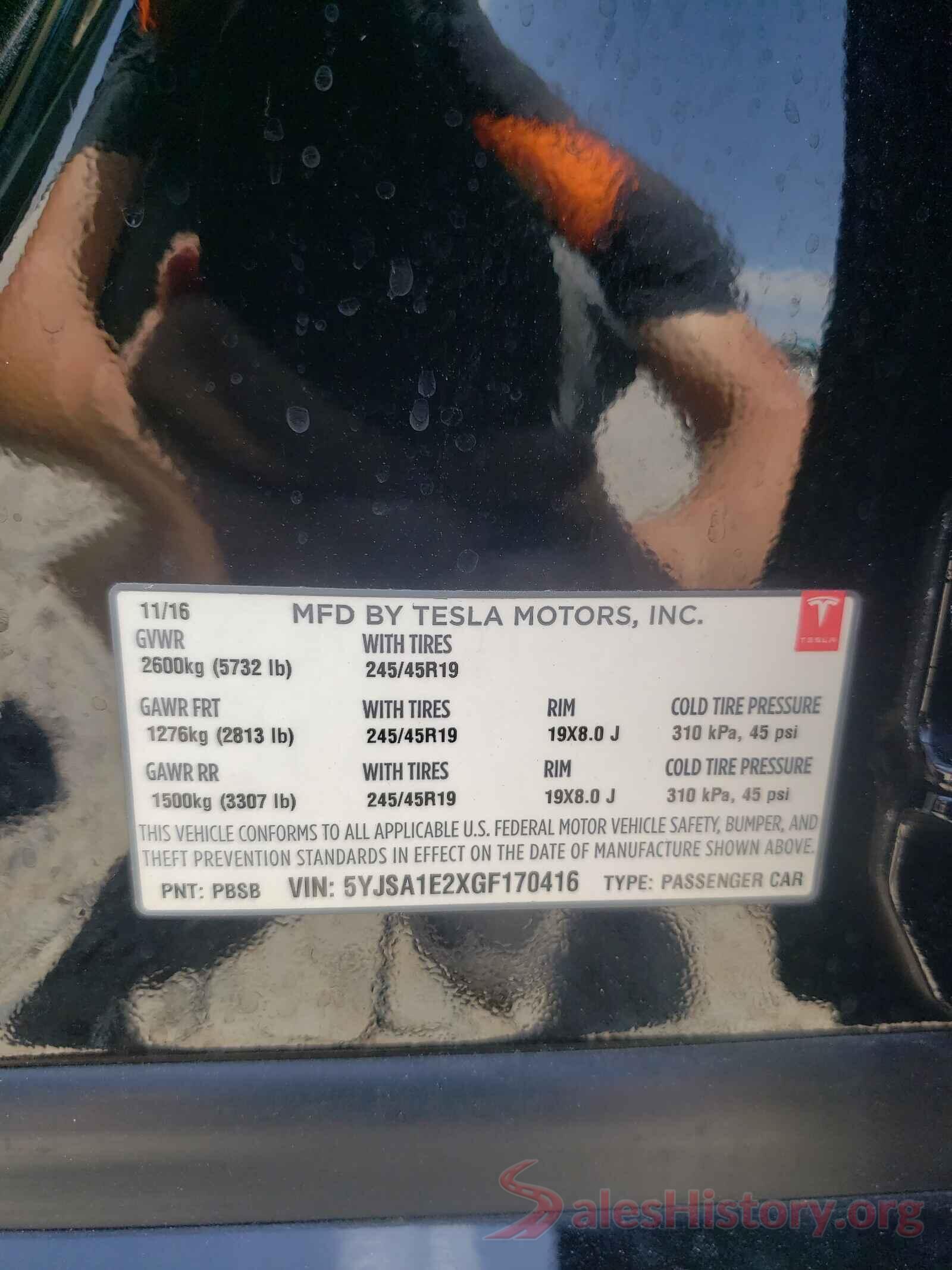 5YJSA1E2XGF170416 2016 TESLA MODEL S