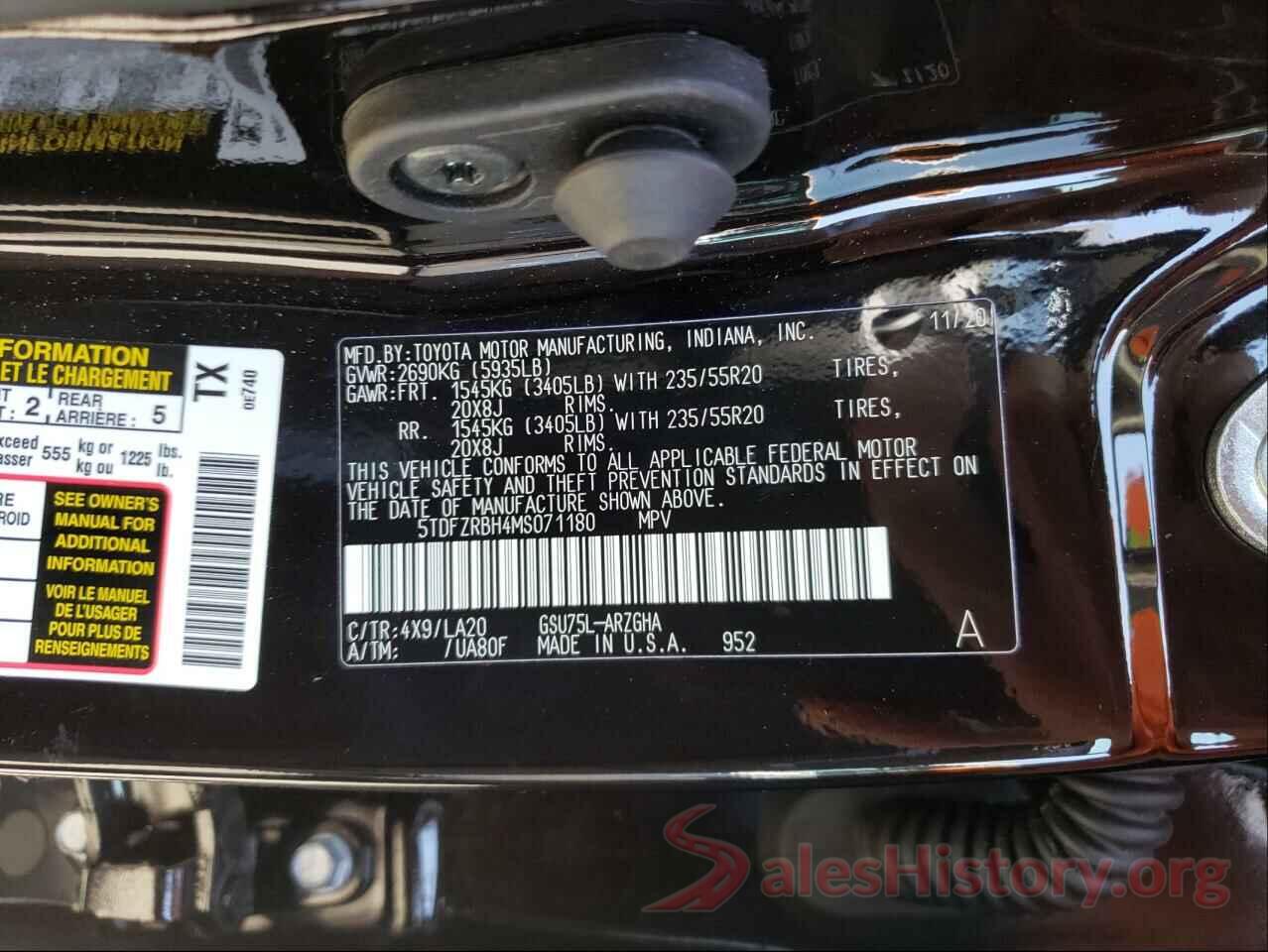 5TDFZRBH4MS071180 2021 TOYOTA HIGHLANDER