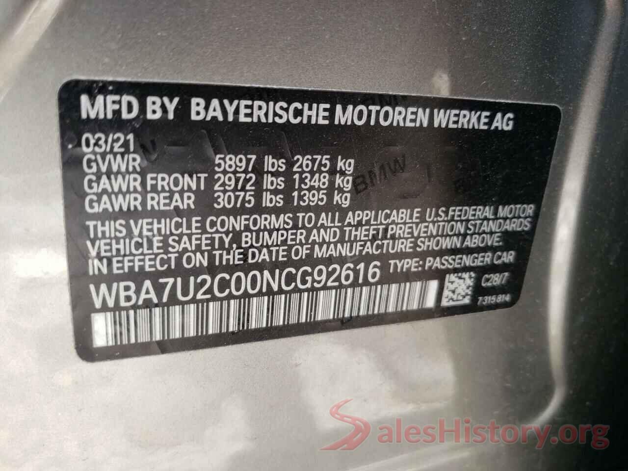 WBA7U2C00NCG92616 2022 BMW 7 SERIES