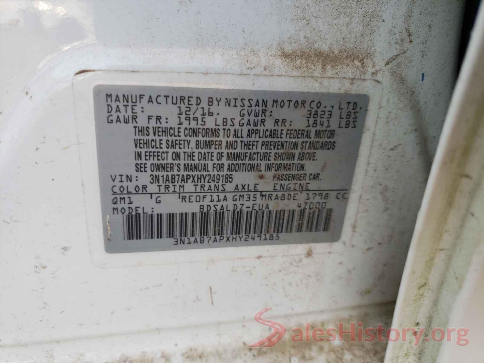 3N1AB7APXHY249185 2017 NISSAN SENTRA