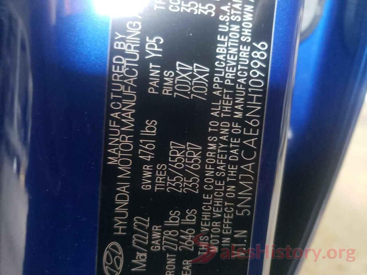 5NMJACAE6NH109986 2022 HYUNDAI TUCSON