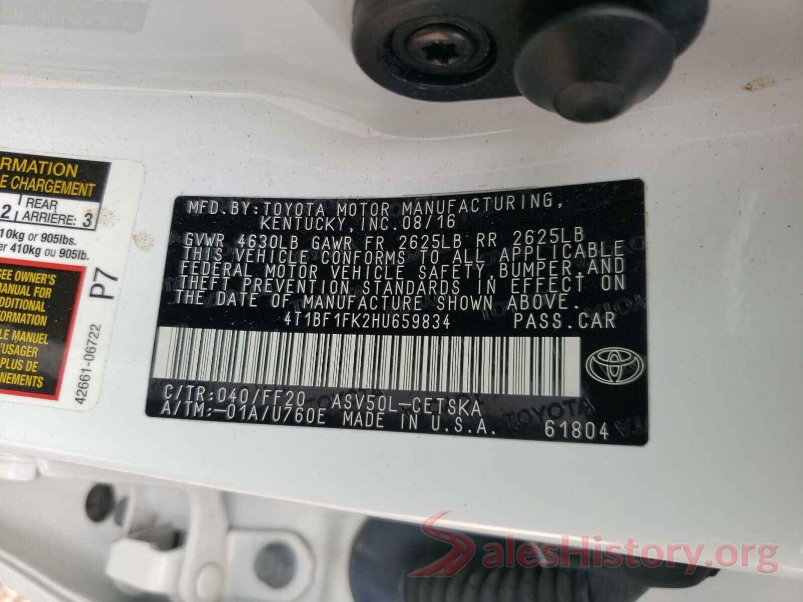 4T1BF1FK2HU659834 2017 TOYOTA CAMRY