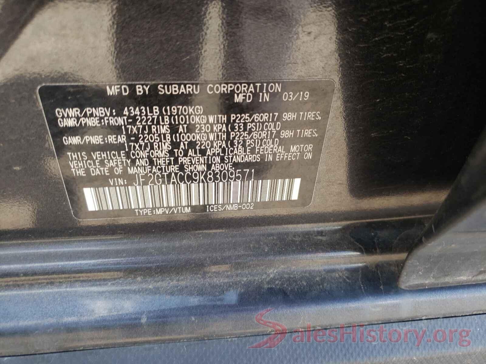 JF2GTACC9K8309571 2019 SUBARU CROSSTREK