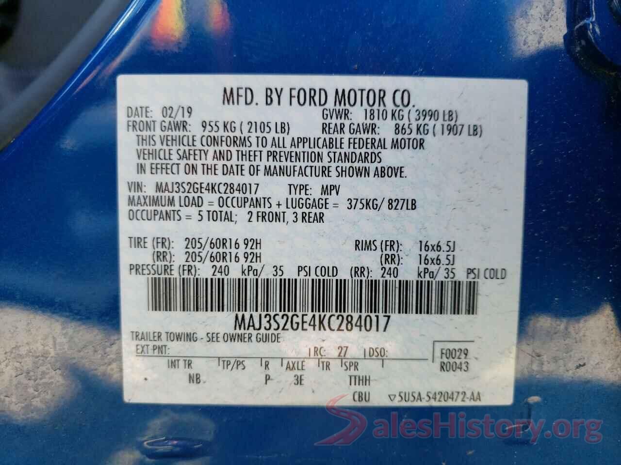 MAJ3S2GE4KC284017 2019 FORD ECOSPORT