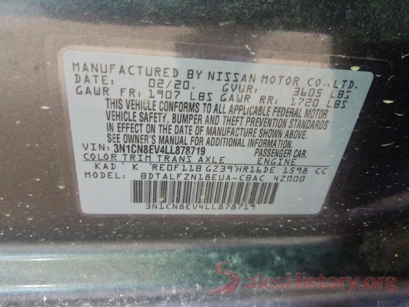 3N1CN8EV4LL878719 2020 NISSAN VERSA