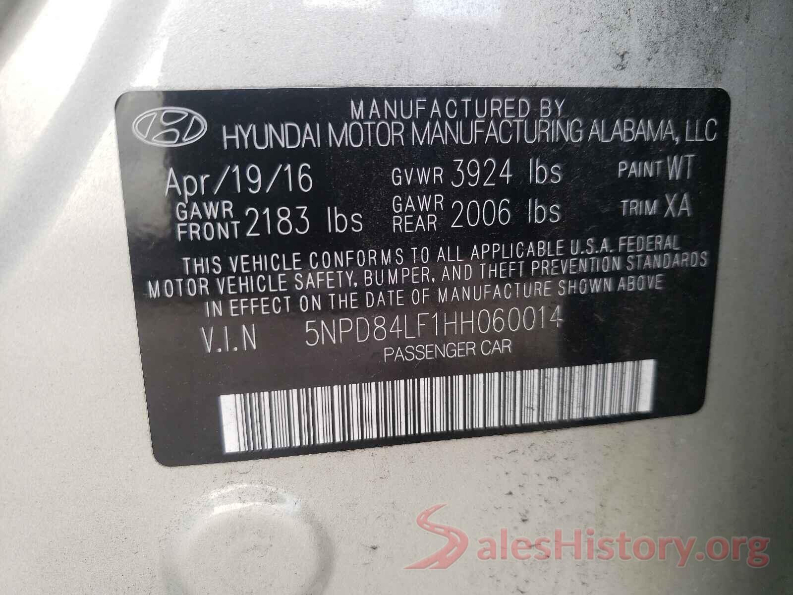 5NPD84LF1HH060014 2017 HYUNDAI ELANTRA