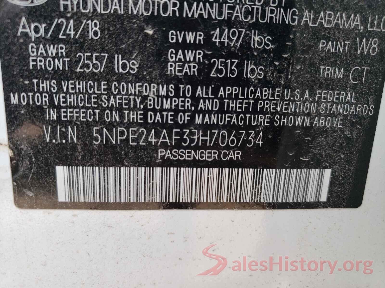 5NPE24AF3JH706734 2018 HYUNDAI SONATA